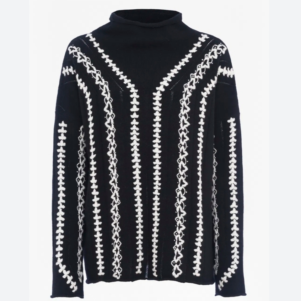 French Connection The Ella wool blend black and white knit sweater Medium M